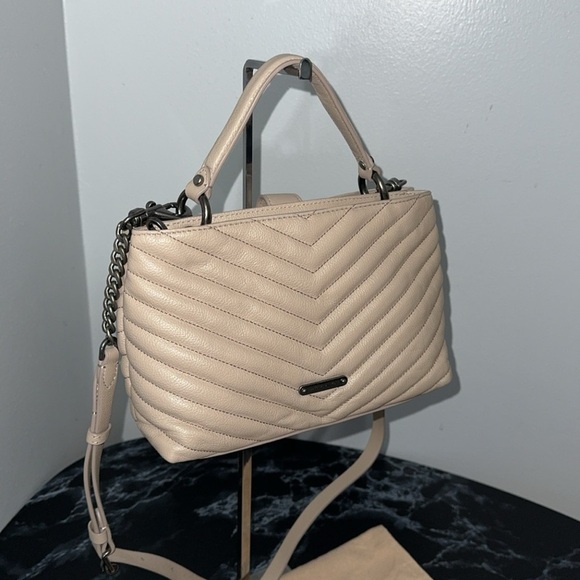 REBECCA MINKOFF Edie Top Handle Quilted Leather Satchel Cashmere AUTHENTIC - Picture 5 of 12